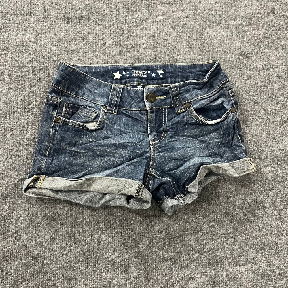 Celebrity Pink Jeans Shorts Womens Size 0 Blue Denim Cuffed Low Rise Casual
